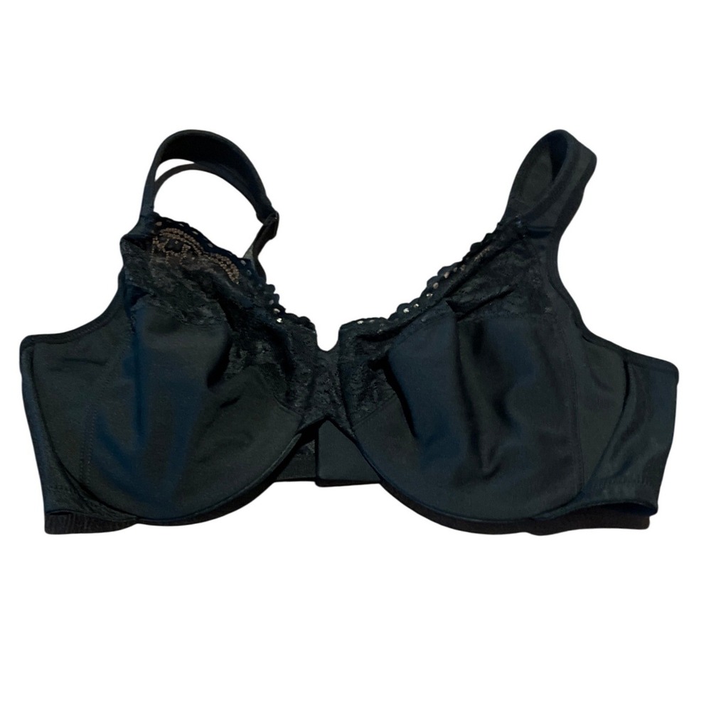 Glamorise Black Full Figure Underwire Lace Trim Support Bra 46D 3108 AU
